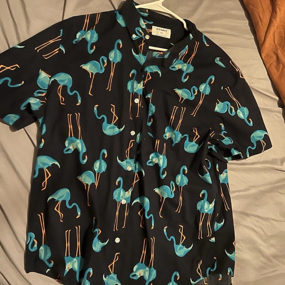 Navy Flamingo Print Men's Shirt
